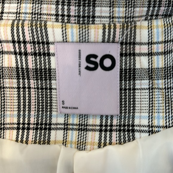 Ivory Multicolor Plaid Oversized Single Button Blazer by SO - Picture 9 of 10